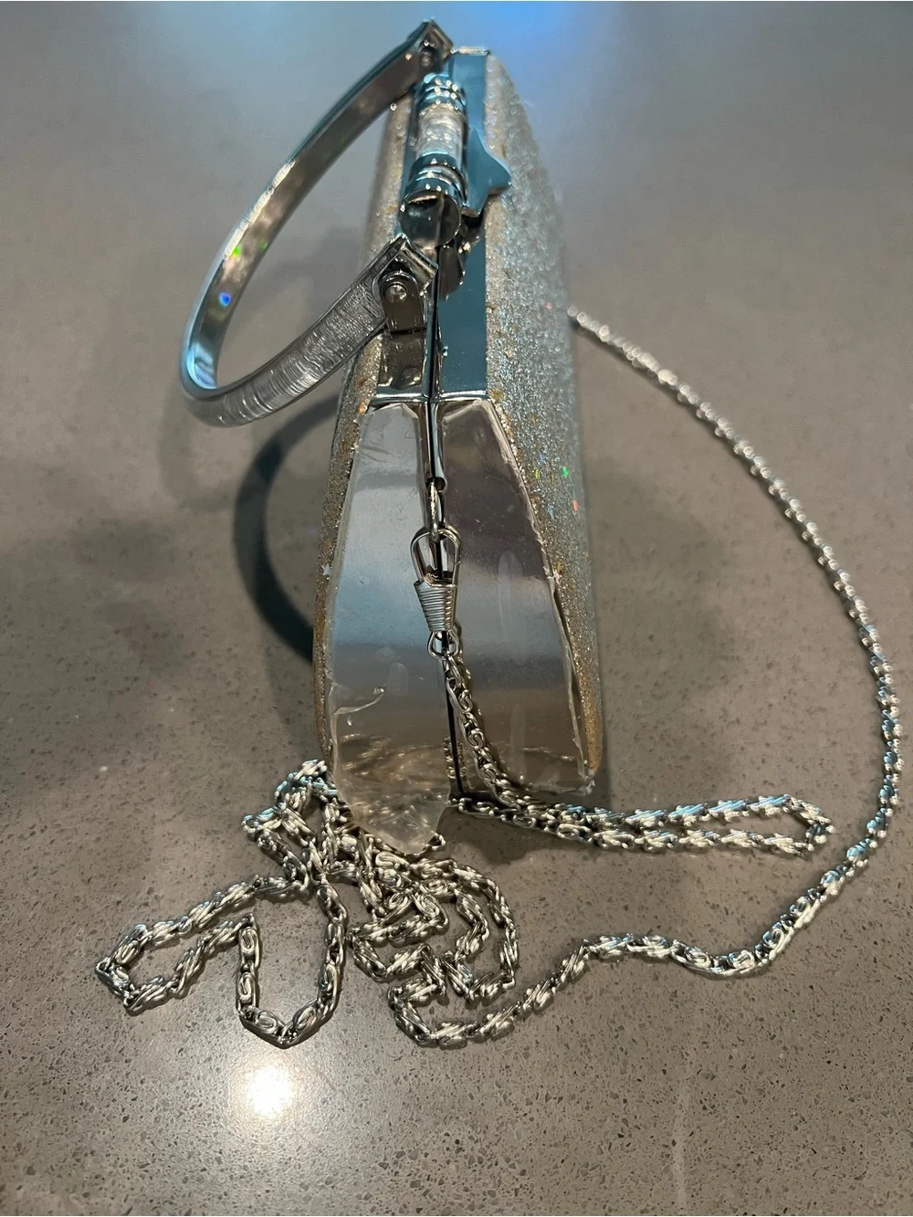 Silver Glitter Star Clutch Bag with Chain Strap